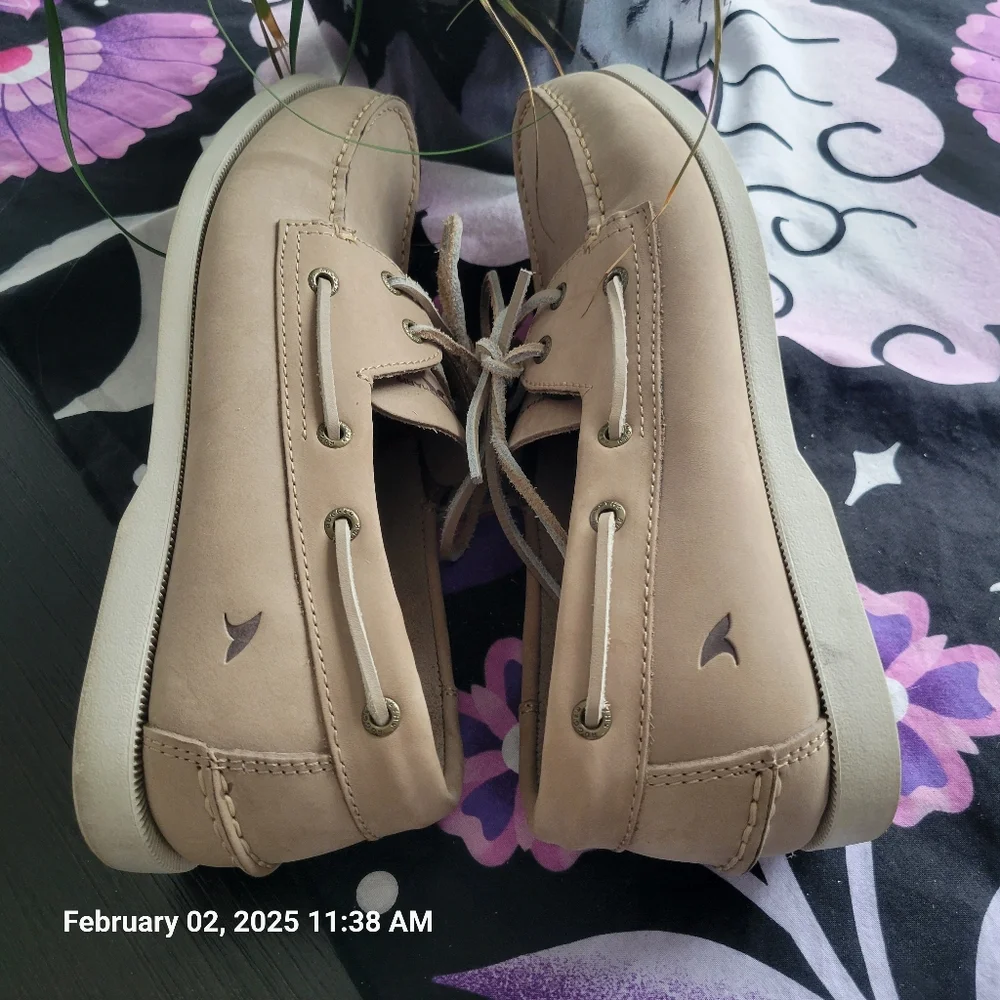Rugged Shark Tan Leather Boat Shoes, Mens 11.5, EUC